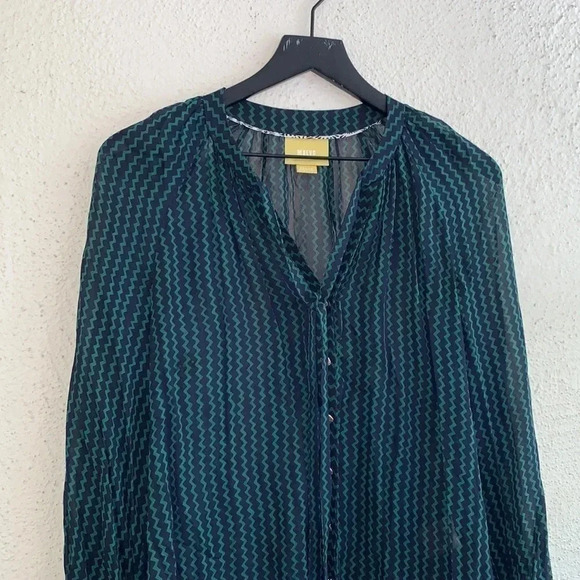 Anthropologie Maeve Della Sheer Shirt Blue Green Size Small - Picture 3 of 7